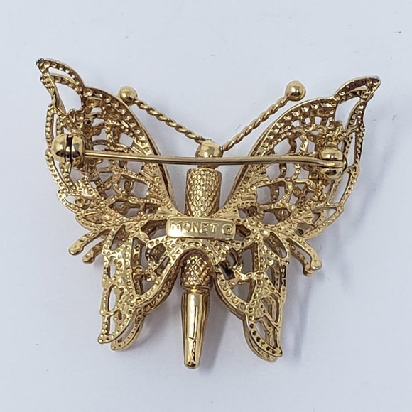 Vintage Monet Gold Tone Filigree Butterfly Brooch - Picture 2 of 5